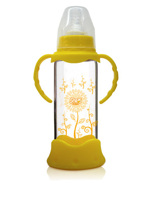 贝婴奇240ml防爆感温标口晶钻玻璃奶瓶-黄