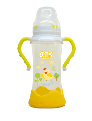 贝婴奇260ml防爆感温宽口玻璃奶瓶黄色