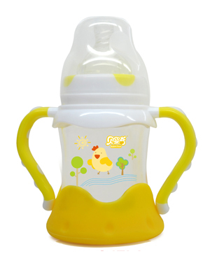 贝婴奇150ml防爆感温宽口玻璃奶瓶黄色