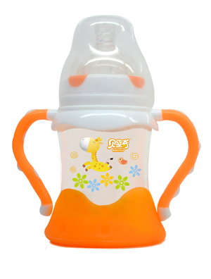 贝婴奇150ml防爆感温宽口玻璃奶瓶橙色