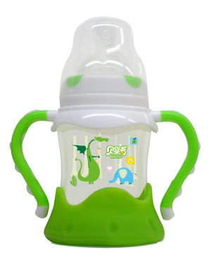 贝婴奇150ml防爆感温宽口玻璃奶瓶绿色