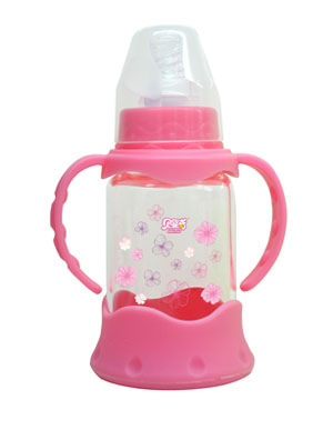 贝婴奇120m防爆感温标口晶钻玻璃奶瓶粉色