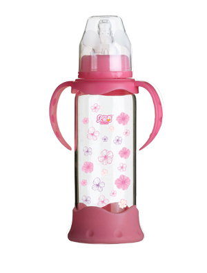 贝婴奇240ml防爆感温标口晶钻玻璃奶瓶粉色