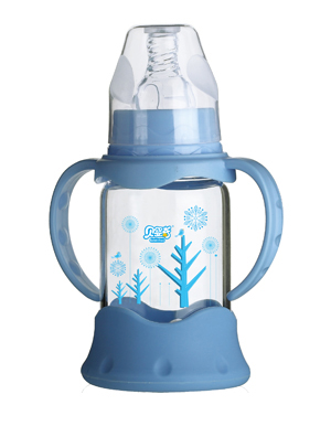 贝婴奇120m防爆感温标口晶钻玻璃奶瓶蓝色