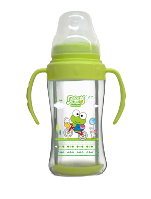 贝婴奇240ml宽口双层玻璃奶瓶绿色